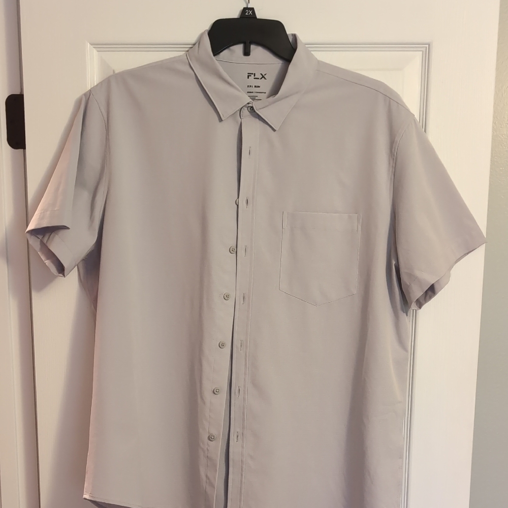 FLX Men's Casual Light Gray Button Down Shirt